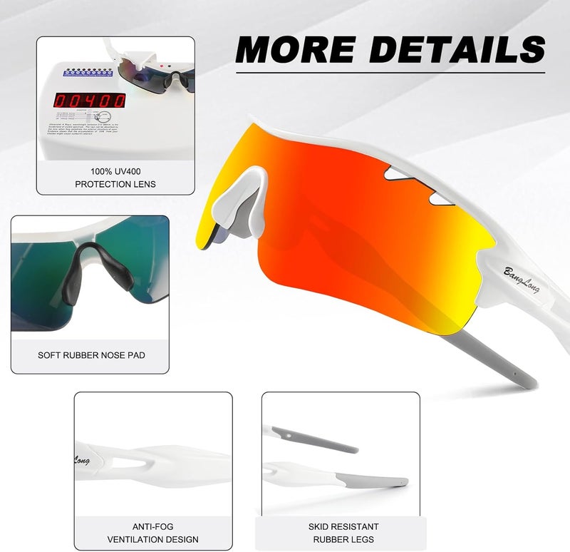 BangLong Polarized Sports Sunglasses Cycling Sun Glasses for Men Women with 5 Interchangeable Lenes for Running Baseball Golf - Image 4